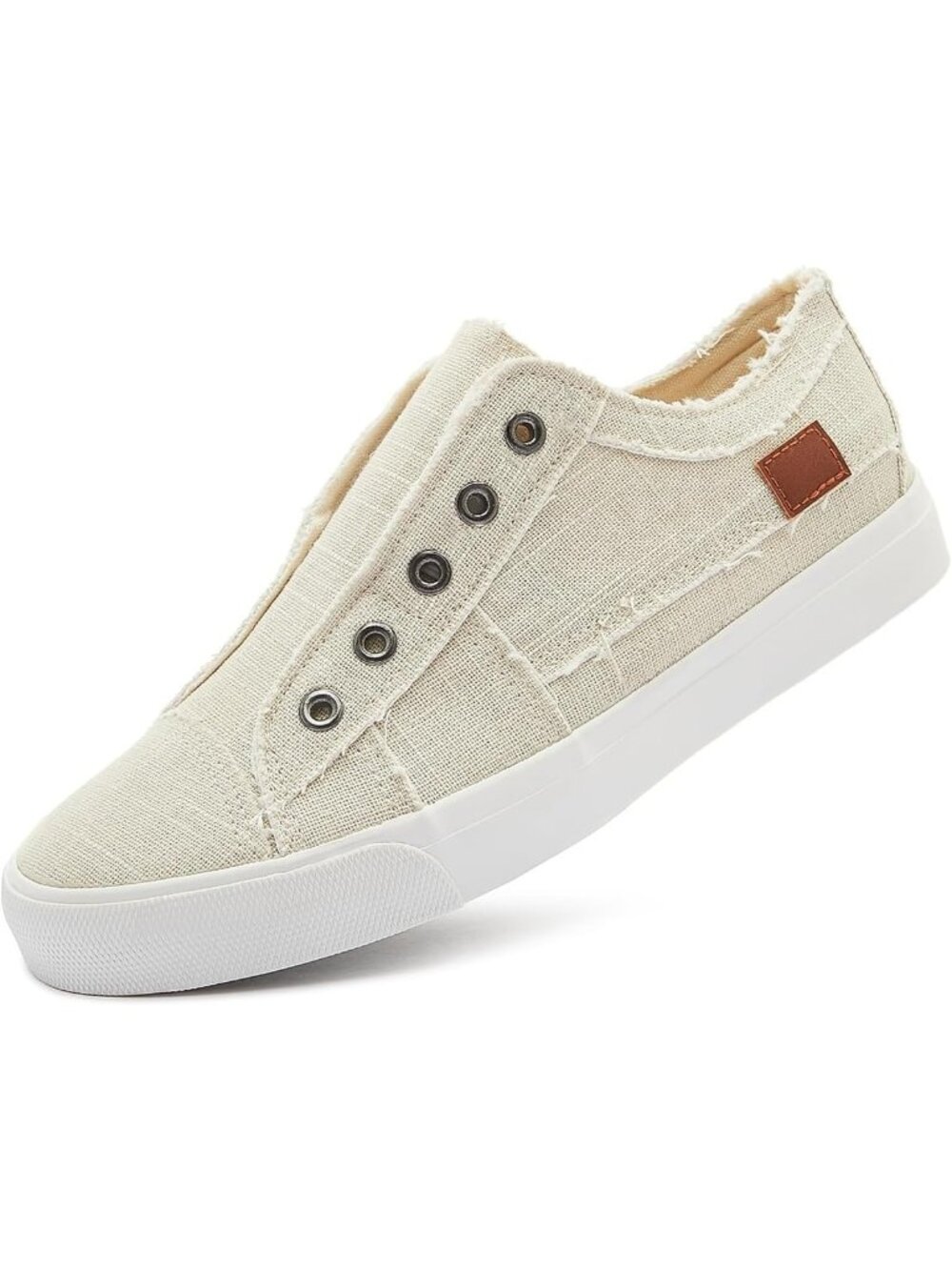 Womens Beige Canvas Slip On Canvas Sneakers Non Slip Casual Fashion Sneakers